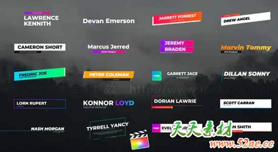 FCPX插件-20种创意彩色简洁干净文字标题字幕条动画 Creative Lower Thirds-天天素材网