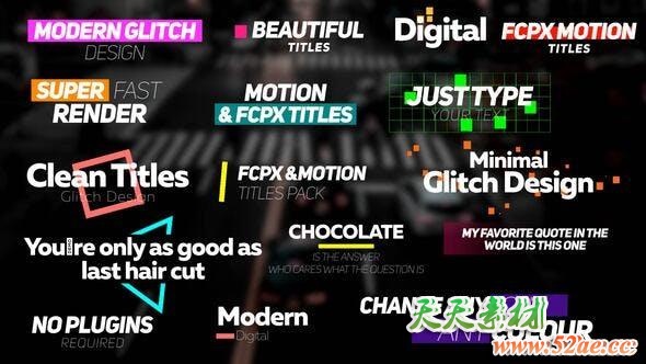 FCPX插件-16个现代数字干扰损坏文字标题动画 Modern Titles + 使用教程-天天素材网