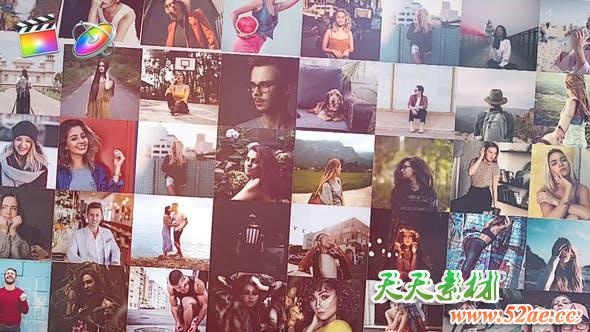 FCPX模板-悬挂翻转照片墙多张图片展示片头 Photo Grid Revealer + 使用教程-天天素材网