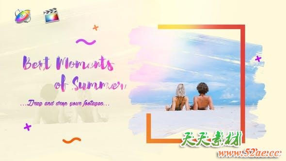 FCPX模板-夏季旅行优雅画笔涂抹遮罩照片电子相册图文介绍展示 Bright Summer Slideshow+使用教程-天天素材网