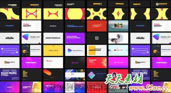 FCPX插件：60个自媒体文字标题字幕条排版设计动画+130个图形转场-天天素材网