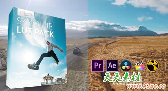 10组蓝天白云风景天空vlog旅拍视频调色LUTs预设（大疆/GH5/GoPro/SONY）SKY BLUE LUT Pack-天天素材网