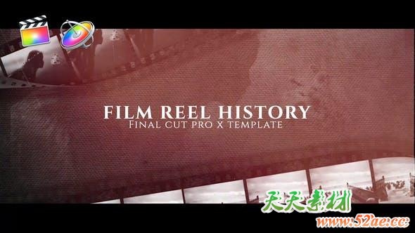 FCPX模板-复古炫光电影胶片刮痕图文宣传介绍开场 Film Reel History+使用教程-天天素材网