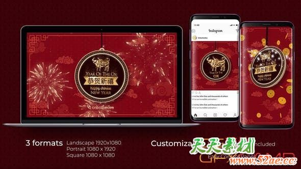 AE模板-2021中国新年包装动画 Chinese New Year Intro-天天素材网