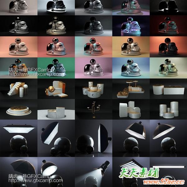 C4D Redshift渲染器摄影棚舞台灯光HDRI电商产品渲染场景预设-天天素材网