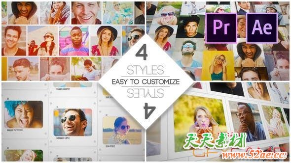 AE模板+PR预设-照片墙相册Logo动画 Mosaic Slides Logo Opener-天天素材网