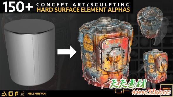 150组硬面模型深度贴图素材 Artstation – 150+ Hard Surface Prop Alphas-天天素材网