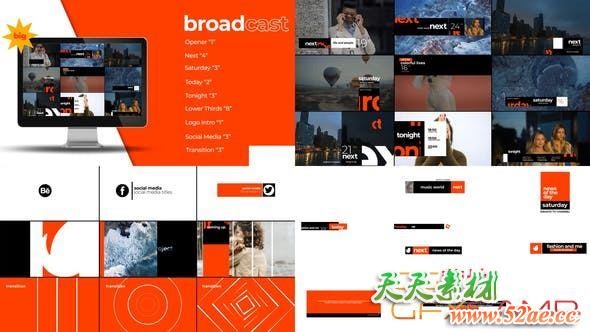 AE模板-电视栏目包装动画 Tv Identity Broadcast Pack-天天素材网