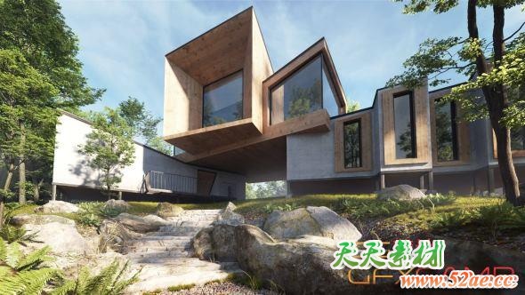 创意森林别墅建筑场景3D模型 Evermotion – Archexteriors Vol. 32 (3DS MAX格式)-天天素材网