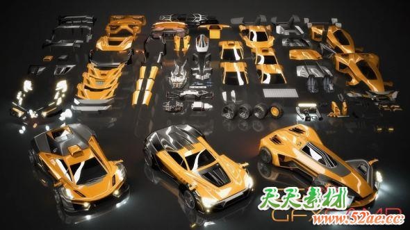 赛车汽车3D模型 Kitbash3D – Veh: Supercars (C4D/MAX/Maya/OBJ/FBX/Blender格式)-天天素材网