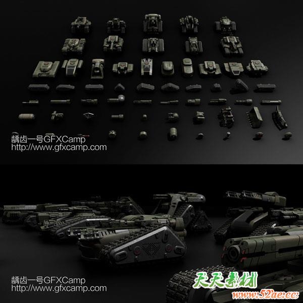 坦克履带零部件3D模型 C4D/3DS MAX/FBX/OBJ/Maya/Blender/Houdini格式-天天素材网