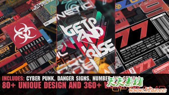 赛博朋克科技感风格元素图片素材 Artstation – 360+ CyberPunk Decals Bundle-天天素材网