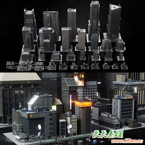 未来科幻东京城市楼房建筑3D模型 C4D/FBX/OBJ/MAX/Maya/Blender/Houdini/Unity等-天天素材网