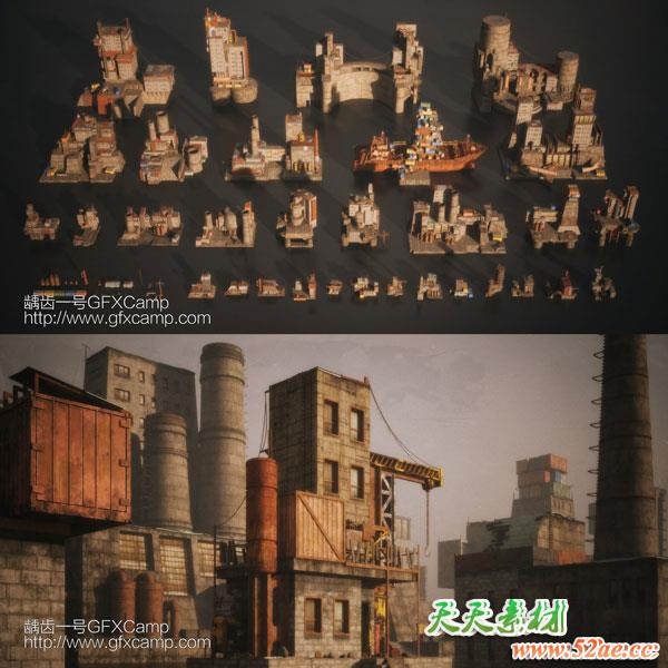 荒废旧码头工厂仓库废墟3D模型 C4D/MAX/FBX/OBJ/Maya/Blender等-天天素材网