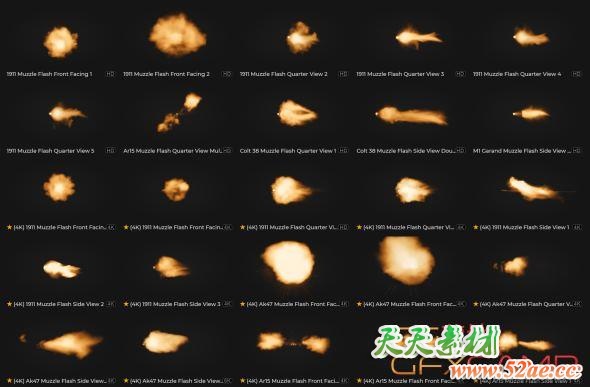 39组枪支火焰开火特效4K视频素材 FootageCrate – Muzzle Flashes-天天素材网