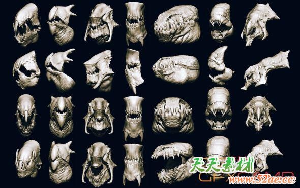 ZBrush怪物嘴巴笔刷模型预设 Artstation Marketplace – JAWS 2 – Another 33 Monster Mouths & Skulls IMM Brush-天天素材网