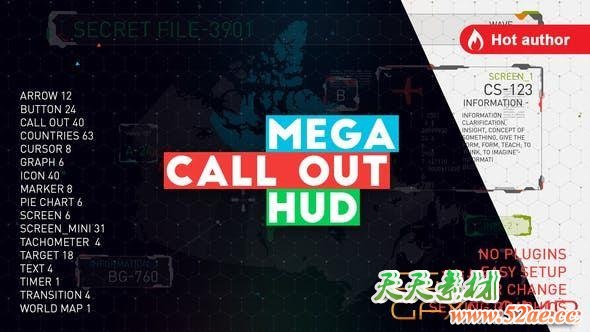 AE模板-科技感文字标题指示线元素动画 Mega Call Out HUD-天天素材网