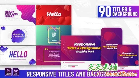 AE模板+PR预设-90组背景文字标题排版动画  Responsive Titles and Backgrounds Pack-天天素材网