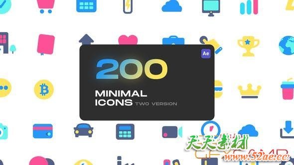 AE模板-200组卡通可爱图标动画 Cute Minimal Icons-天天素材网