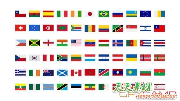 AE模板-旗帜国旗飘动图标动画 250+ Country Flags Icons-天天素材网