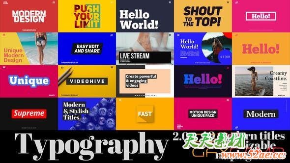 AE模板-创意文字标题字幕排版动画 Animated Typography Titles-天天素材网