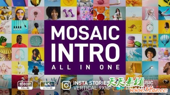 AE模板-照片墙展示Logo动画片头 Mosaic Intro-天天素材网