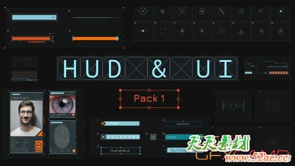 AE模板-科技感HUD元素动画 HUD & UI-天天素材网