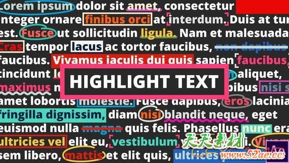 AE模板+PR预设-文字划线标注重点突出动画效果 Highlight Text-天天素材网