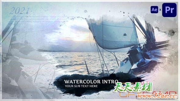 AE模板+PR预设-水墨水彩遮罩时间线图片开场 Watercolor Intro-天天素材网