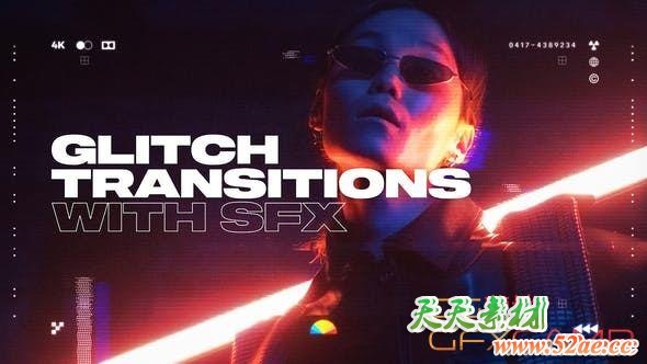 AE模板-科技感信号损坏视频转场 Glitch Transitions-天天素材网