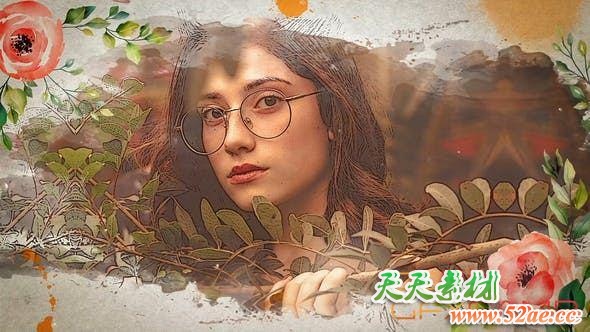 AE模板-水彩遮罩花朵边框照片展示片头 Emotional Watercolor Slideshow-天天素材网