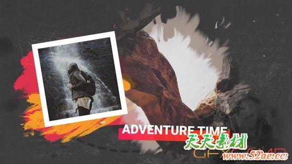 AE模板-水墨笔刷遮罩旅游照片相册片头 Travel Hike Opener-天天素材网