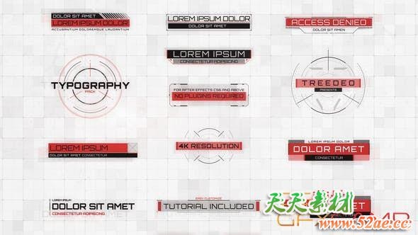 AE模板-科技感文字标题动画 Cinematic HUD Titles-天天素材网