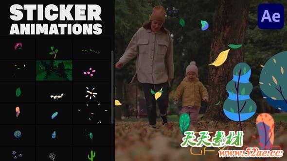 AE模板-花草树木卡通图表贴纸动画 Flowers And Trees-天天素材网