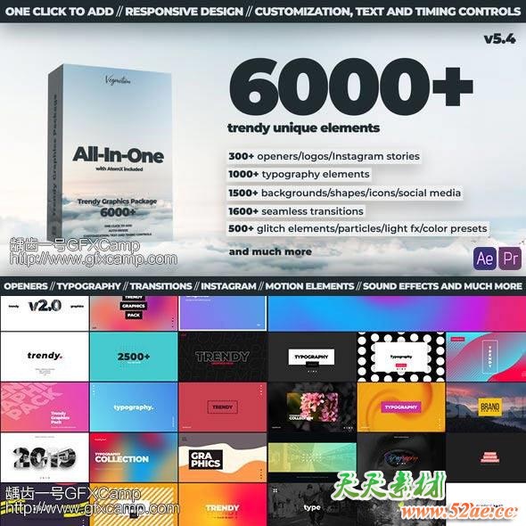 AE脚本+PR预设-6000组扁平化文字标题背景字幕排版指示线Logo图标MG动画 Trendy Graphics V5.6 破解版-天天素材网