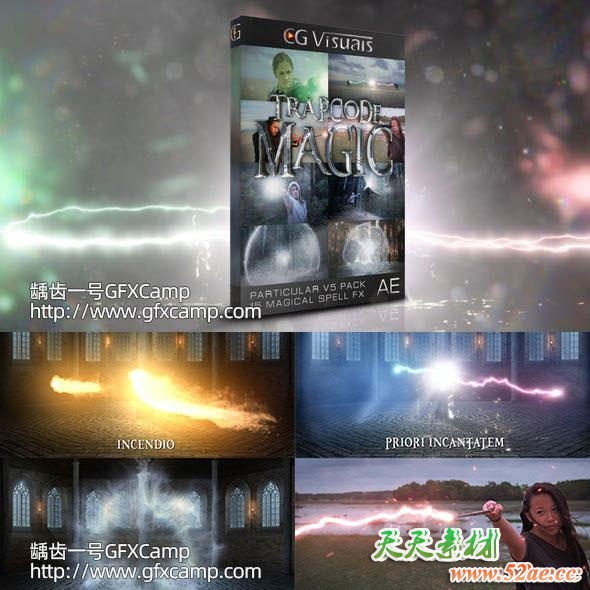 AE模板-哈利波特魔法能量烟雾闪电保护罩粒子冲击波特效动画 Particular-天天素材网