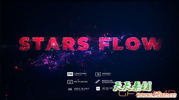 AE模板-粒子拖尾背景文字标题片头 Stars Flow Event Titles-天天素材网