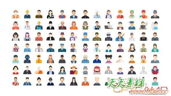 AE模板-人物头像图表动画 100 Human Avatars Icons-天天素材网