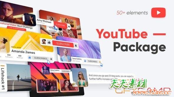 AE模板-网络视频宣传包装元素动画 YouTube Package-天天素材网