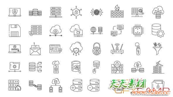 AE模板-40组数据安全图表动画 Database & Security Line Icons-天天素材网