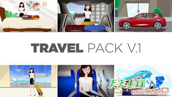 AE模板-旅游人物场景MG动画片头 Travel Pack V1-天天素材网