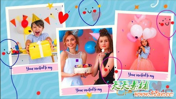 AE模板-可爱卡通儿童生日照片相册片头 Happy Birthday Slideshow 2-天天素材网