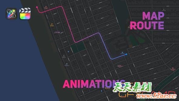 AE模板+FCPX插件-地图线条路径动画预设 Map Route Animations-天天素材网