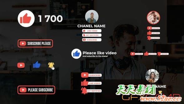 FCPX插件-油管视频点赞文字标题动画 Youtube Titles-天天素材网