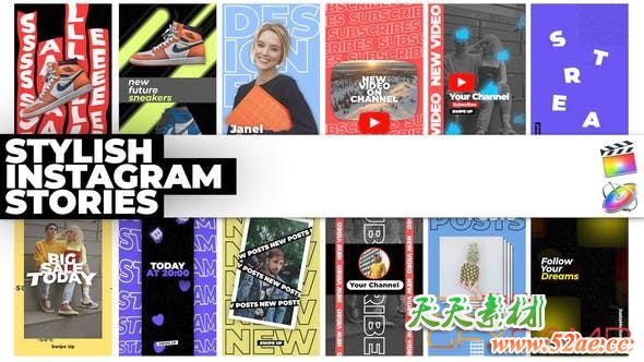 FCPX插件-创意INS竖屏包装动画 Stylish Instagram Stories-天天素材网
