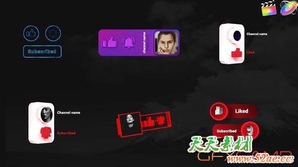 FCPX插件-油管订阅元素动画 Youtube Creative Subscribe Elements-天天素材网