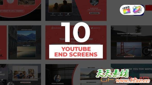 FCPX插件-油管结尾视频推荐视窗动画 Youtube End Screens-天天素材网