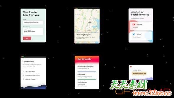 FCPX插件-邮箱联系方式展示对话框动画 Contact Information-天天素材网