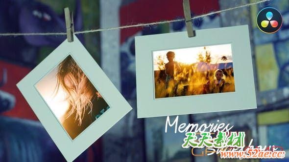 达芬奇模板-悬挂照片相册回忆片头 Memories Slideshow – Photo Gallery-天天素材网