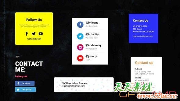 FCPX插件-个人联系方式介绍动画 Follow Me-天天素材网